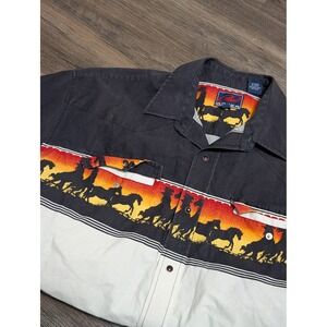 Roper Mens Large Western Pearl Snap Shirt Horse Sunset Silhouette  READ